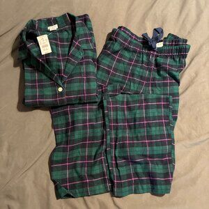 J.Crew Women’s Flannel Pajama Pant Set Size Large Green Pink